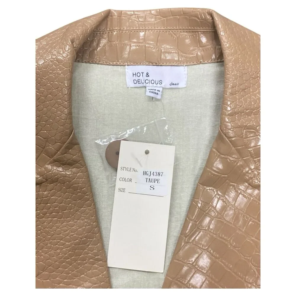 NWT Hot & Delicious Long Trench Coat Faux Leather W Pockets Small Taupe No Belt - Picture 3 of 6